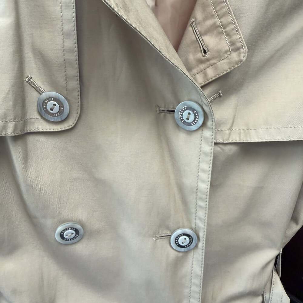 Express Women’s M Khaki Beige Short Trench Coat Double Breasted Belted Jacket - Picture 7 of 16